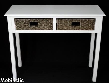 Console blanche 2 tiroirs osier